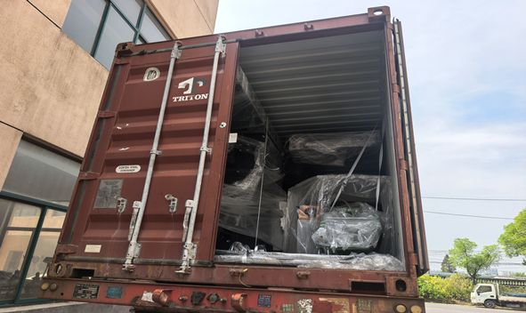 Equipment is strapped and reinforced inside the container